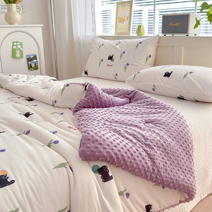 91家纺网 家纺一手货源 找家纺 荔禾家居 2024新款A类针织棉软糯大豆纤维豆豆被 郁金香小兔