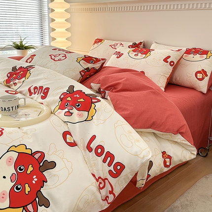 91家纺网 家纺一手货源 找家纺 宇彬家纺 2024新款13372喷气全棉四件套 龙瑞-黄