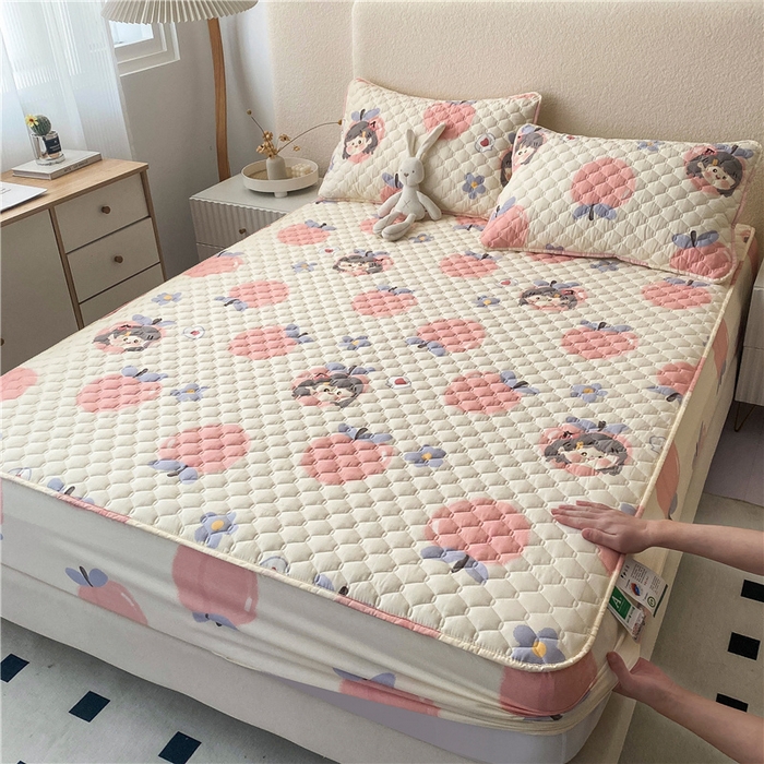 91家纺网 家纺一手货源 找家纺 九亭家纺 2024新款A类全棉抗菌夹棉床笠 全棉-甜美女生