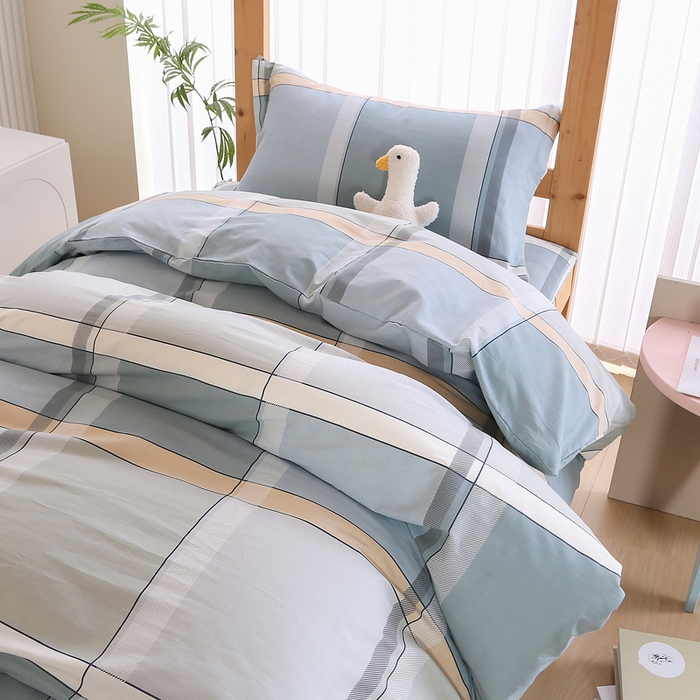 91家纺网 家纺一手货源 找家纺 凯森2024新款133x72全棉三件套纯棉学生床笠宿舍被套上下铺寝室六件套 格兰特