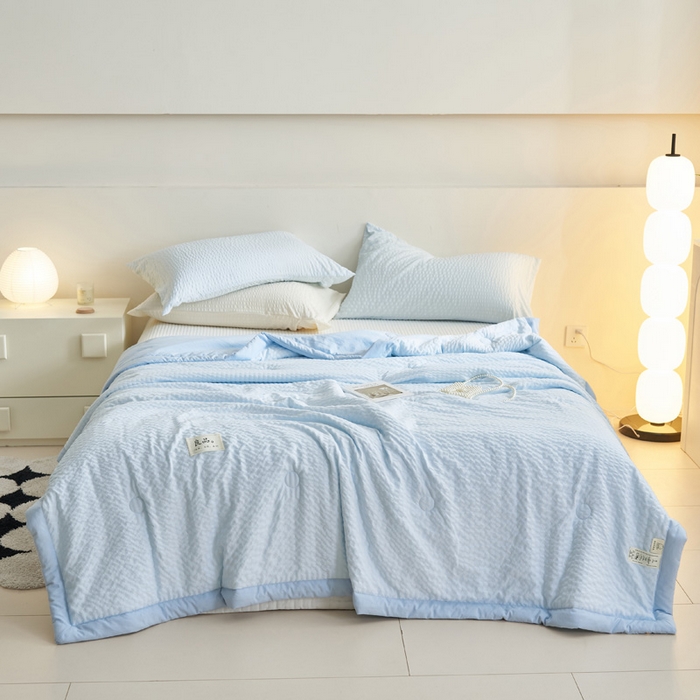 91家纺网 家纺一手货源 找家纺 2024子由家居b类水洗棉泡泡格大豆纤维夏被 泡泡格-天蓝