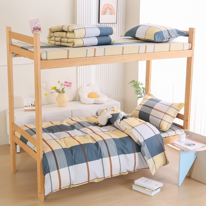 91家纺网 家纺一手货源 找家纺 凯森2024新款133x72全棉三件套纯棉学生床笠宿舍被套上下铺寝室六件套 卡丽尔