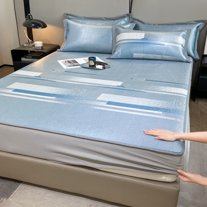 91家纺网 家纺一手货源 找家纺 由有2024升级款A类抗菌高精密色织提花可水洗冰丝凉席三件套/床笠款  时尚派