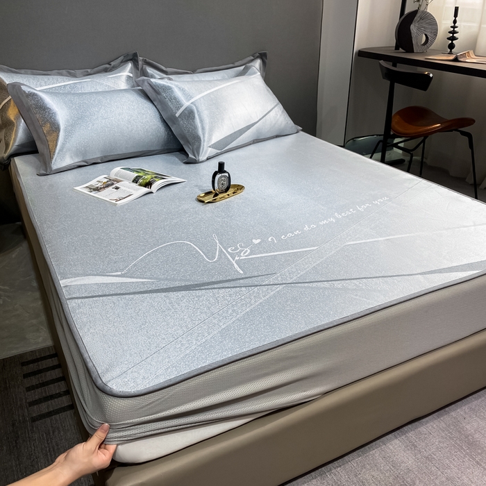 91家纺网 家纺一手货源 找家纺 由有2024升级款A类抗菌高精密色织提花可水洗冰丝凉席三件套/床笠款  邂逅-灰