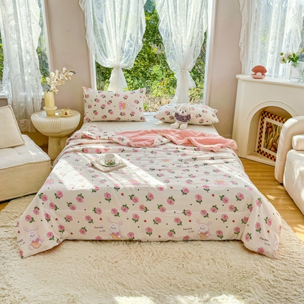 91家纺网 家纺一手货源 找家纺 梦恬佳-2024新款A类水洗双层纱夏凉被 曼塔玫瑰