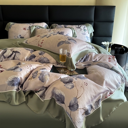 91家纺网 家纺一手货源 找家纺 （总）娇逸家居 2025新款60支兰精天丝数码印花宽边四件套