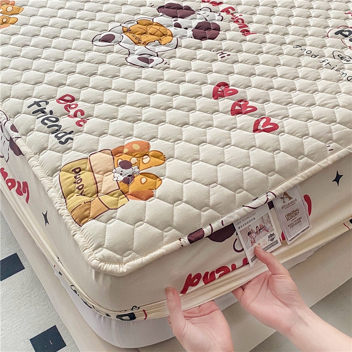 91家纺网 家纺一手货源 找家纺 九亭家纺 2024新款A类全棉抗菌夹棉床笠 全棉-方糖起司