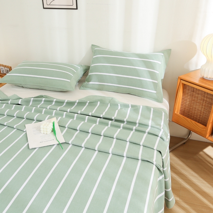 91家纺网 家纺一手货源 找家纺 棉乐町 2025新款全棉加厚宽边老粗布凉席三件套 崇安