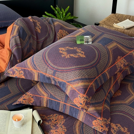 91家纺网 家纺一手货源 找家纺 （总）睡棉坊 2024新款全棉色织提花双层纱复古系列单枕套