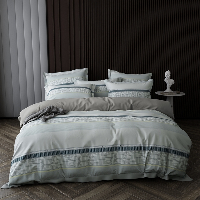 91家纺网 家纺一手货源 找家纺 栩裕纺织 2024新款柔柔棉数码印花四件套 洛梵-灰