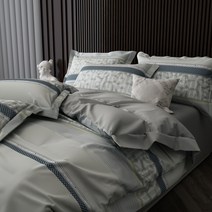 91家纺网 家纺一手货源 找家纺 栩裕纺织 2024新款柔柔棉数码印花四件套 洛梵-灰