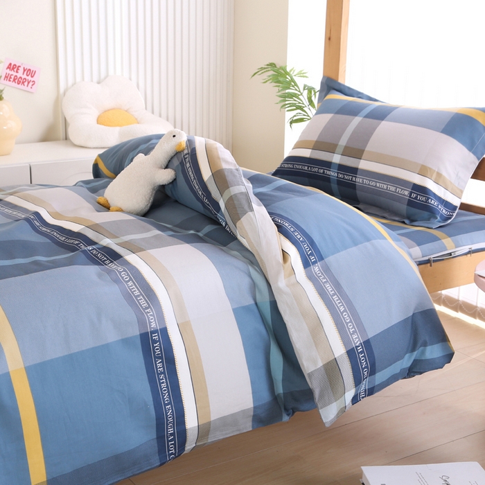 91家纺网 家纺一手货源 找家纺 凯森2024款13372全棉三件套床套款学生宿舍寝室六件套 卡乐-蓝