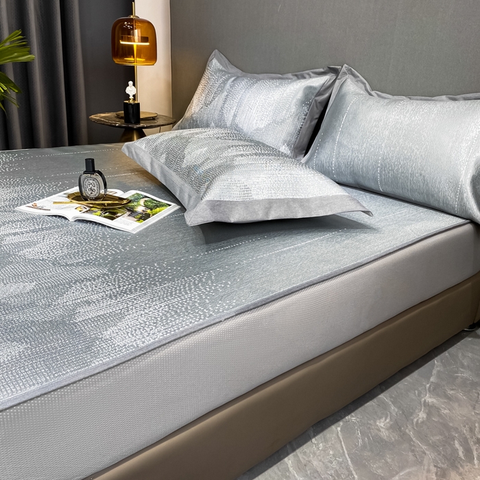 91家纺网 家纺一手货源 找家纺 由有2024升级款A类抗菌高精密色织提花可水洗冰丝凉席三件套/床笠款  时光印象