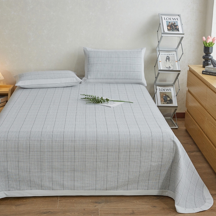 91家纺网 家纺一手货源 找家纺 首爱 2025新款全棉加厚宽边老粗布凉席三件套 楼兰