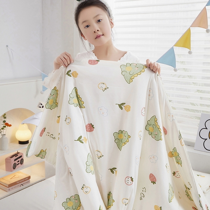 91家纺网 家纺一手货源 找家纺 丝涟家居 2025新款A类双面针织棉卡通小清新滚绳工艺夏被 小恐龙