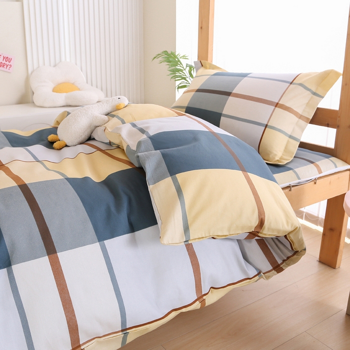 91家纺网 家纺一手货源 找家纺 凯森2024新款133x72全棉三件套纯棉学生床笠宿舍被套上下铺寝室六件套 卡丽尔