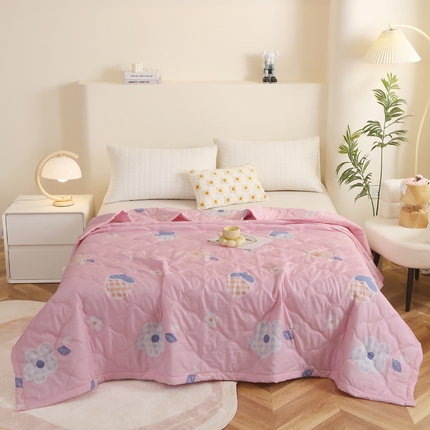 91家纺网 家纺一手货源 找家纺 被多多 2024新款清新印花亲肤绒夏被 甜心草莓