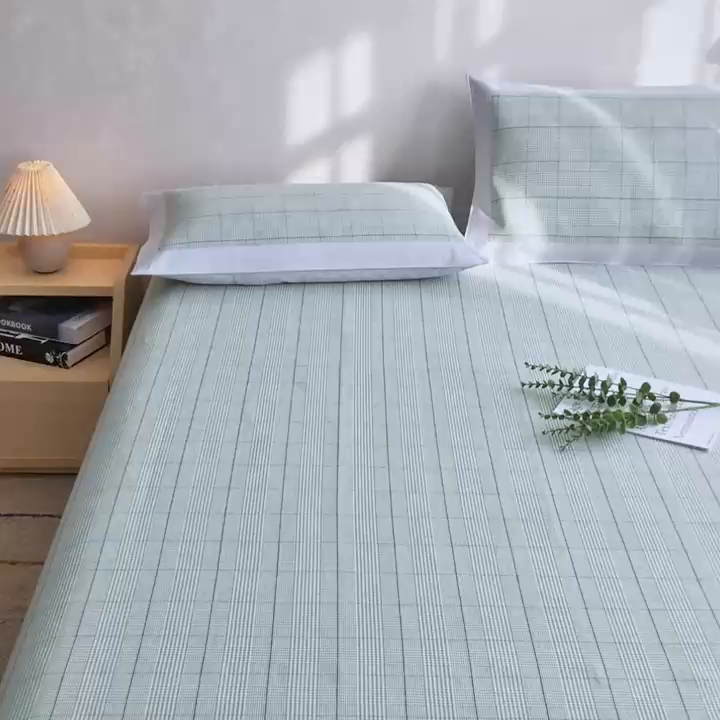 91家纺网 家纺一手货源 找家纺 首爱 2025新款全棉加厚宽边老粗布凉席三件套 朝歌