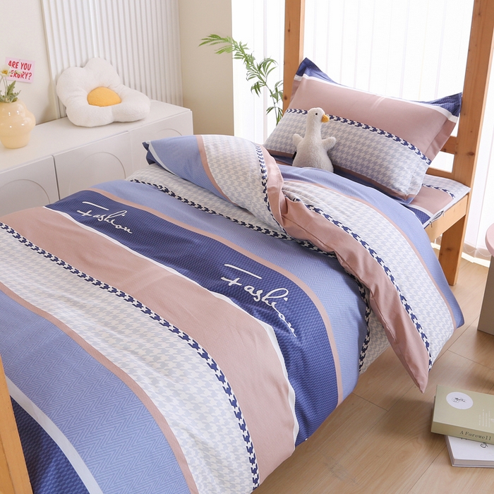 91家纺网 家纺一手货源 找家纺 凯森2024新款斜纹加厚全棉三件套寝室学生床笠上下铺床三件套 留白