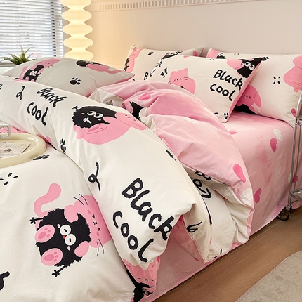 宇彬家纺 2024新款13372喷气全棉四件套 黑大帅