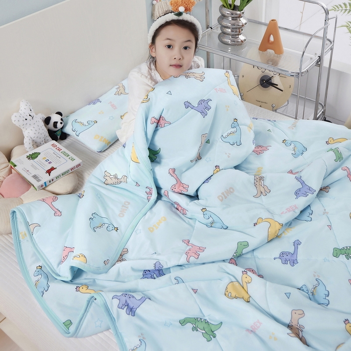 91家纺网 家纺一手货源 找家纺 丝涟家居 2025新款A类卡通小清新双面印花凉感丝夏被 恐龙时代