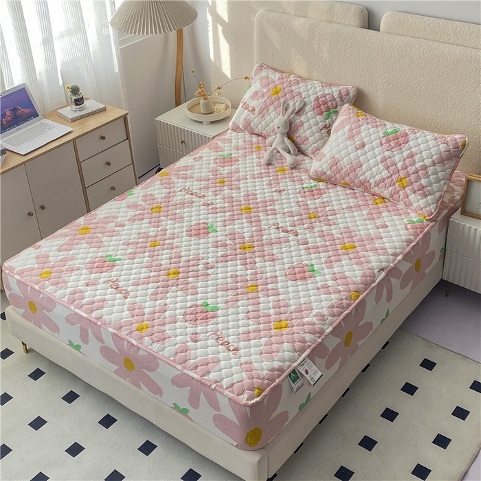 91家纺网 家纺一手货源 找家纺 九亭家纺 2024新款A类全棉抗菌夹棉床笠 全棉-水蜜桃粉