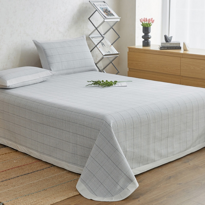 91家纺网 家纺一手货源 找家纺 首爱 2025新款全棉加厚宽边老粗布凉席三件套 楼兰