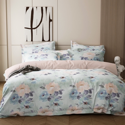 91家纺网 家纺一手货源 找家纺 栩裕纺织 2024新款柔柔棉数码印花四件套 素雅