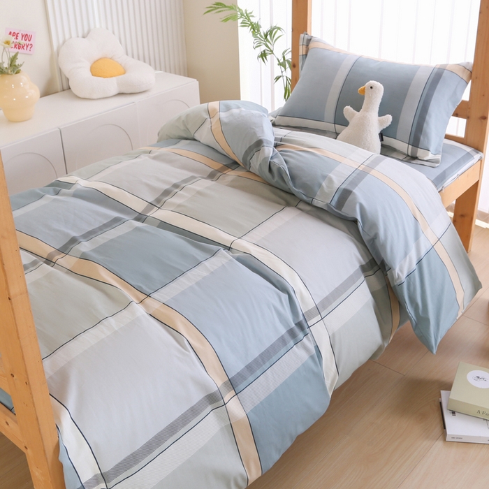 91家纺网 家纺一手货源 找家纺 凯森2024新款133x72全棉三件套纯棉学生床笠宿舍被套上下铺寝室六件套 格兰特