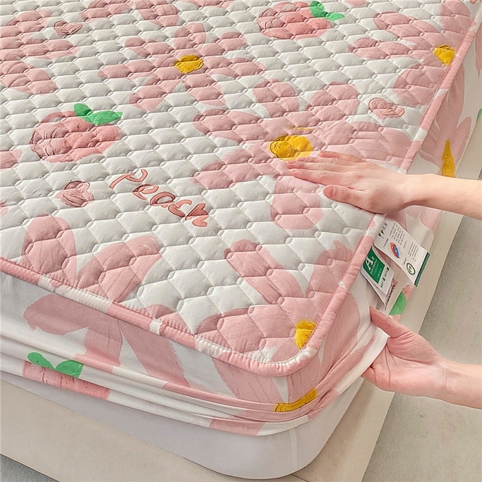 91家纺网 家纺一手货源 找家纺 九亭家纺 2024新款A类全棉抗菌夹棉床笠 全棉-水蜜桃粉