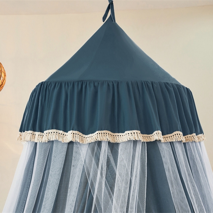 91家纺网 家纺一手货源 找家纺 艾晶美 2025新款圆形尖顶双层布帘蚊帐 幔都-深灰