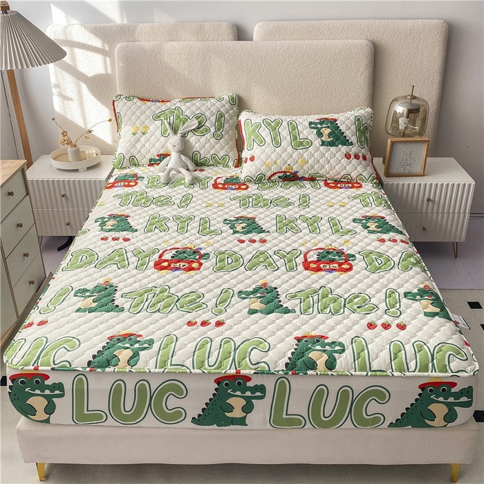 91家纺网 家纺一手货源 找家纺 九亭家纺 2024新款A类全棉抗菌夹棉床笠 全棉-鳄鱼日记