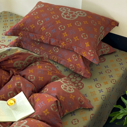 91家纺网 家纺一手货源 找家纺 （总）睡棉坊 2024新款全棉色织提花双层纱复古系列单枕套