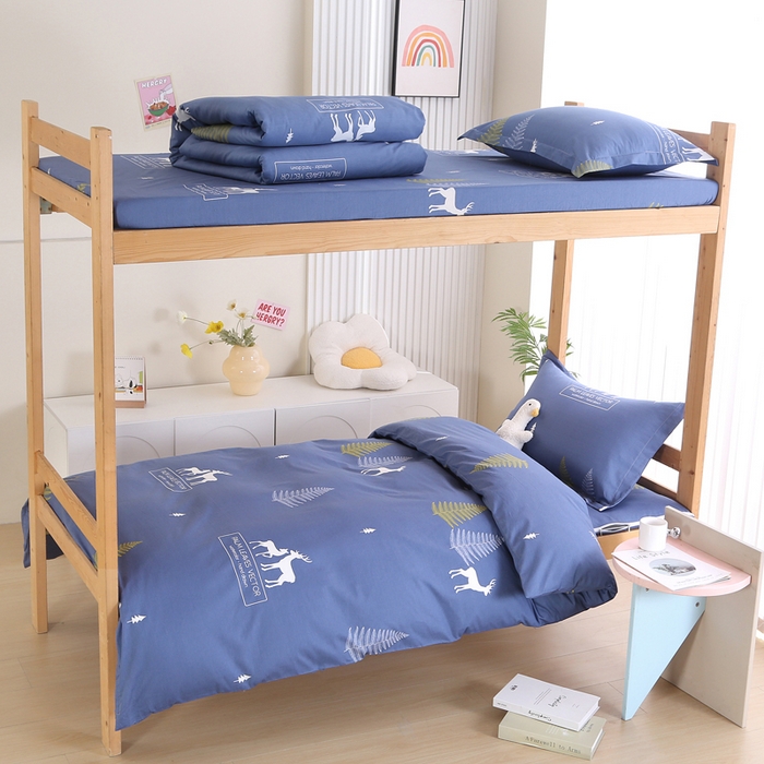 91家纺网 家纺一手货源 找家纺 凯森2024新款斜纹加厚全棉三件套寝室学生床笠上下铺床三件套 一路繁程