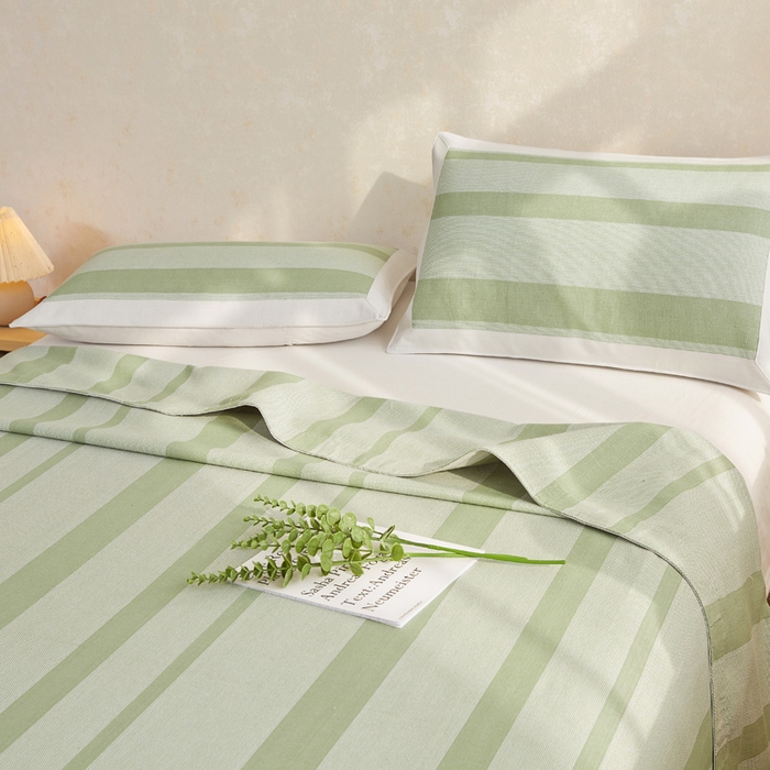 91家纺网 家纺一手货源 找家纺 首爱 2025新款全棉加厚宽边老粗布凉席三件套 西凉