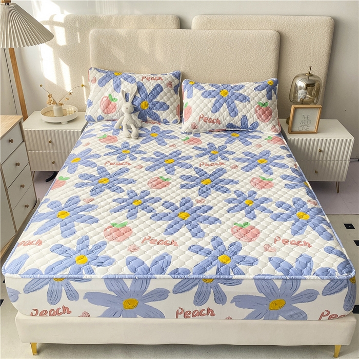 91家纺网 家纺一手货源 找家纺 九亭家纺 2024新款A类全棉抗菌夹棉床笠 全棉-水蜜桃兰