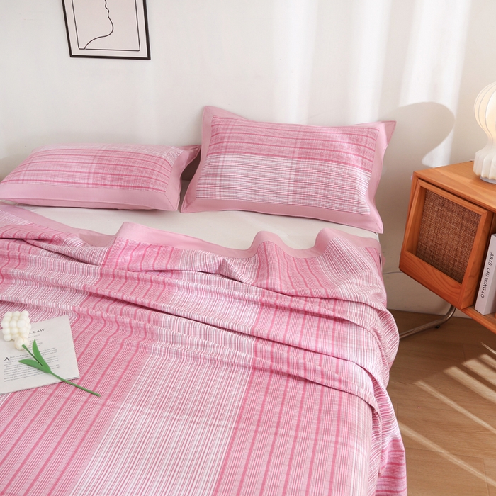 91家纺网 家纺一手货源 找家纺 首爱 2025新款全棉加厚宽边老粗布凉席三件套 乐清