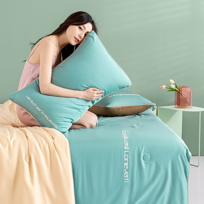 91家纺网 家纺一手货源 找家纺 子由家居 2024新款水洗真丝轻奢绣花夏被四件套 轻奢绣花-松绿