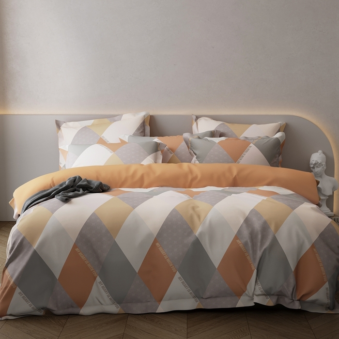 91家纺网 家纺一手货源 找家纺 栩裕纺织 2024新款柔柔棉数码印花四件套 贝拉-橙