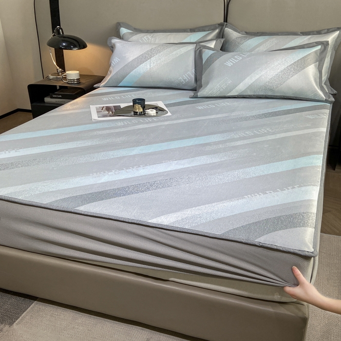 91家纺网 家纺一手货源 找家纺 由有2024升级款A类抗菌高精密色织提花可水洗冰丝凉席三件套/床笠款  简约生活