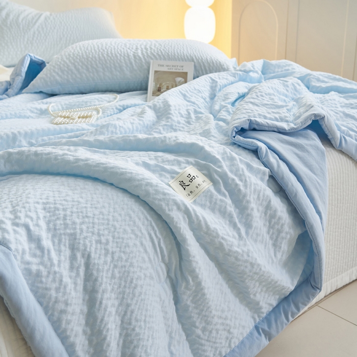 91家纺网 家纺一手货源 找家纺 2024子由家居b类水洗棉泡泡格大豆纤维夏被 泡泡格-天蓝