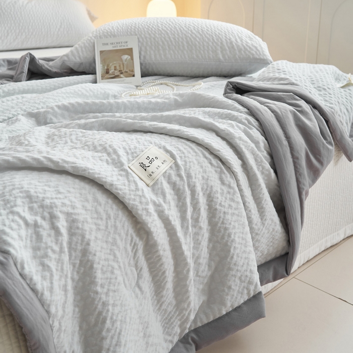 91家纺网 家纺一手货源 找家纺 2024子由家居b类水洗棉泡泡格大豆纤维夏被 泡泡格-浅灰