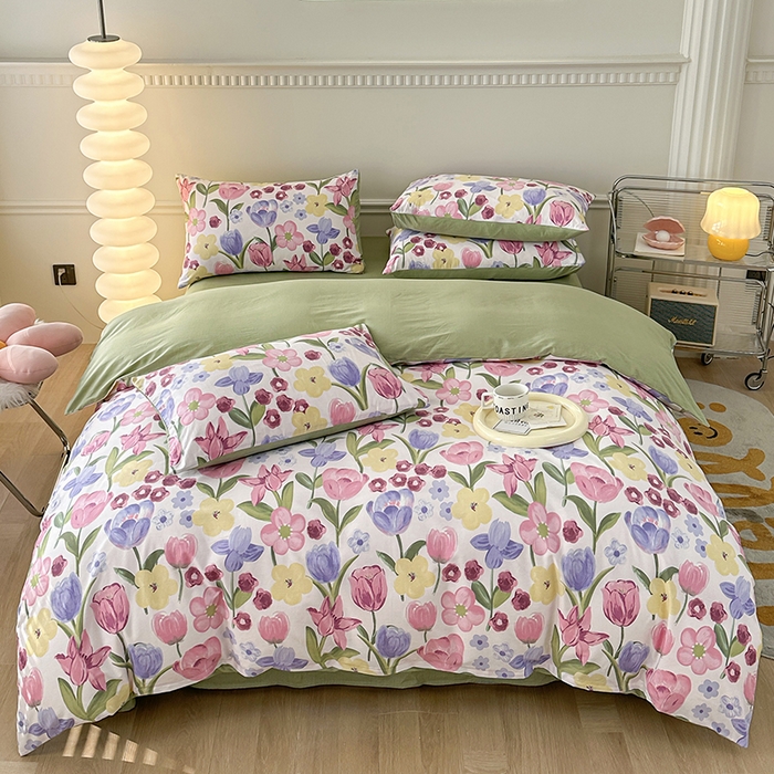 91家纺网 家纺一手货源 找家纺 宇彬家纺 2024新款13372喷气全棉四件套 朵彩-米