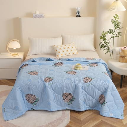 被多多 2024新款清新印花亲肤绒夏被 莓烦恼-蓝