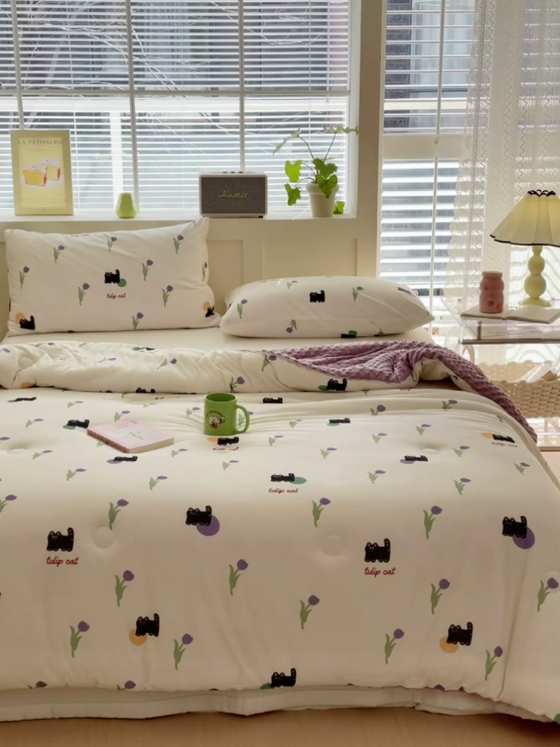 91家纺网 家纺一手货源 找家纺 荔禾家居 2024新款A类针织棉软糯大豆纤维豆豆被 郁金香小兔