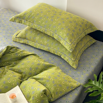 91家纺网 家纺一手货源 找家纺 （总）睡棉坊 2024新款全棉色织提花双层纱复古系列单枕套