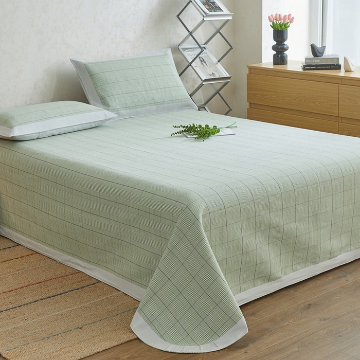 91家纺网 家纺一手货源 找家纺 棉乐町 2025新款全棉加厚宽边老粗布凉席三件套 朝歌