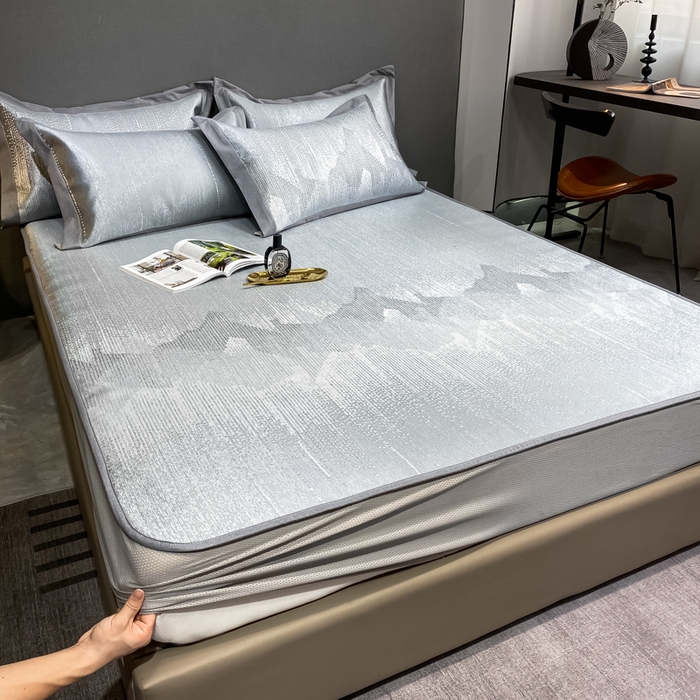 91家纺网 家纺一手货源 找家纺 由有2024升级款A类抗菌高精密色织提花可水洗冰丝凉席三件套/床笠款  时光印象