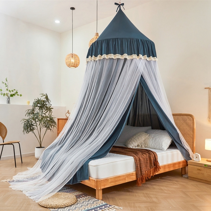 91家纺网 家纺一手货源 找家纺 艾晶美 2025新款圆形尖顶双层布帘蚊帐 幔都-深灰