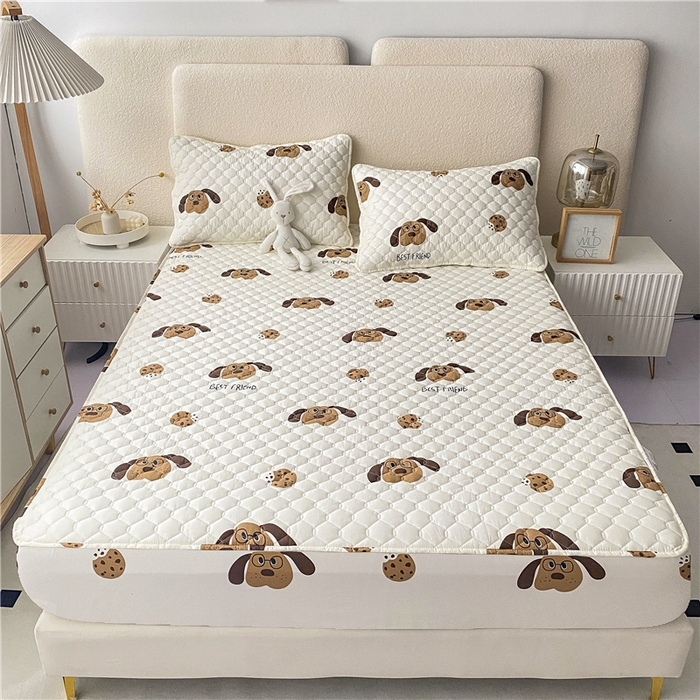 91家纺网 家纺一手货源 找家纺 九亭家纺 2024新款A类全棉抗菌夹棉床笠 全棉-饼干狗